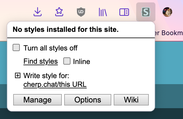 A screenshot of the menu that appears when you click on the Stylus icon in your topbar.
